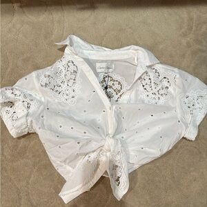 Cara Cara White Button Down Tie-Front Top